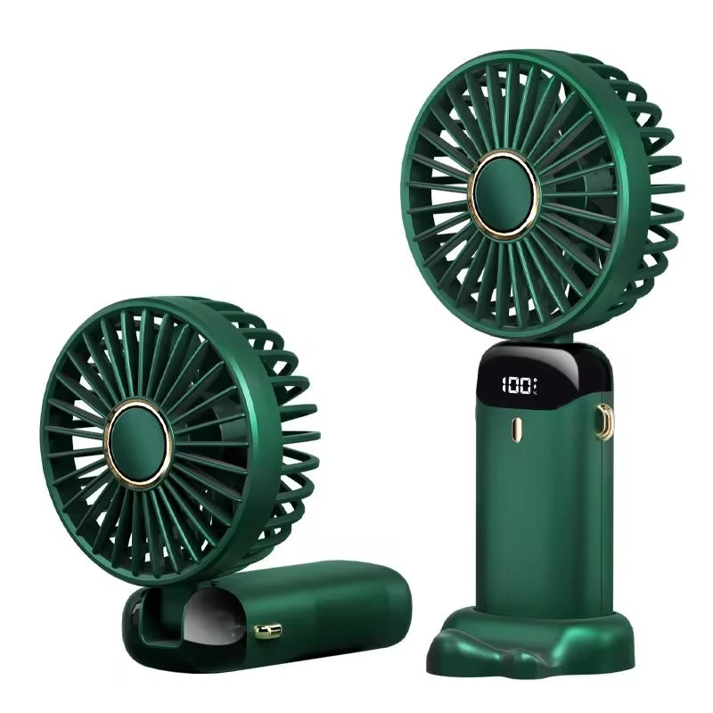 Rechargeable Foldable USB Handheld Mini Fan with 5 Speed Settings, Neck Hanging Design, Phone Stand, and Display Screen